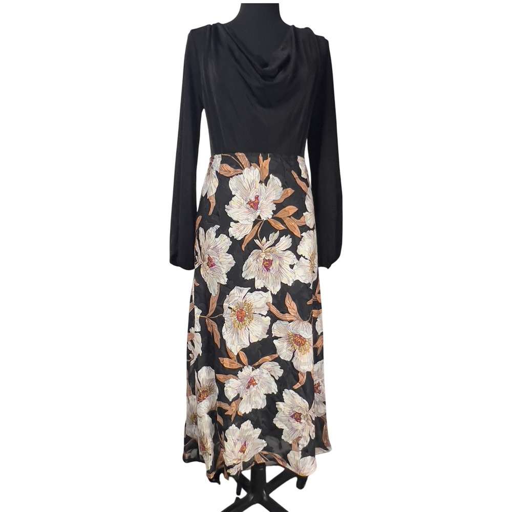 Band of Gypsies Collective‎ Rho Black Floral Slip Skirt Midi Large Pull On Charm